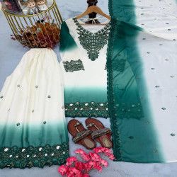 Women's Embroidered Dual Tone Georgette Palazzo Suit Set with Dupatta